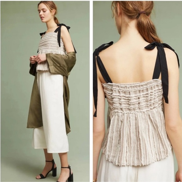 Anthropologie Tops - Maeve Anthropologie Soeli Textured Ribbon Tie Shoulder Top Size Small